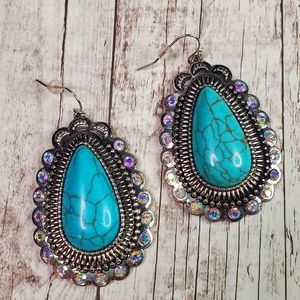 Turquoise Sparkle teardrop statement earrings